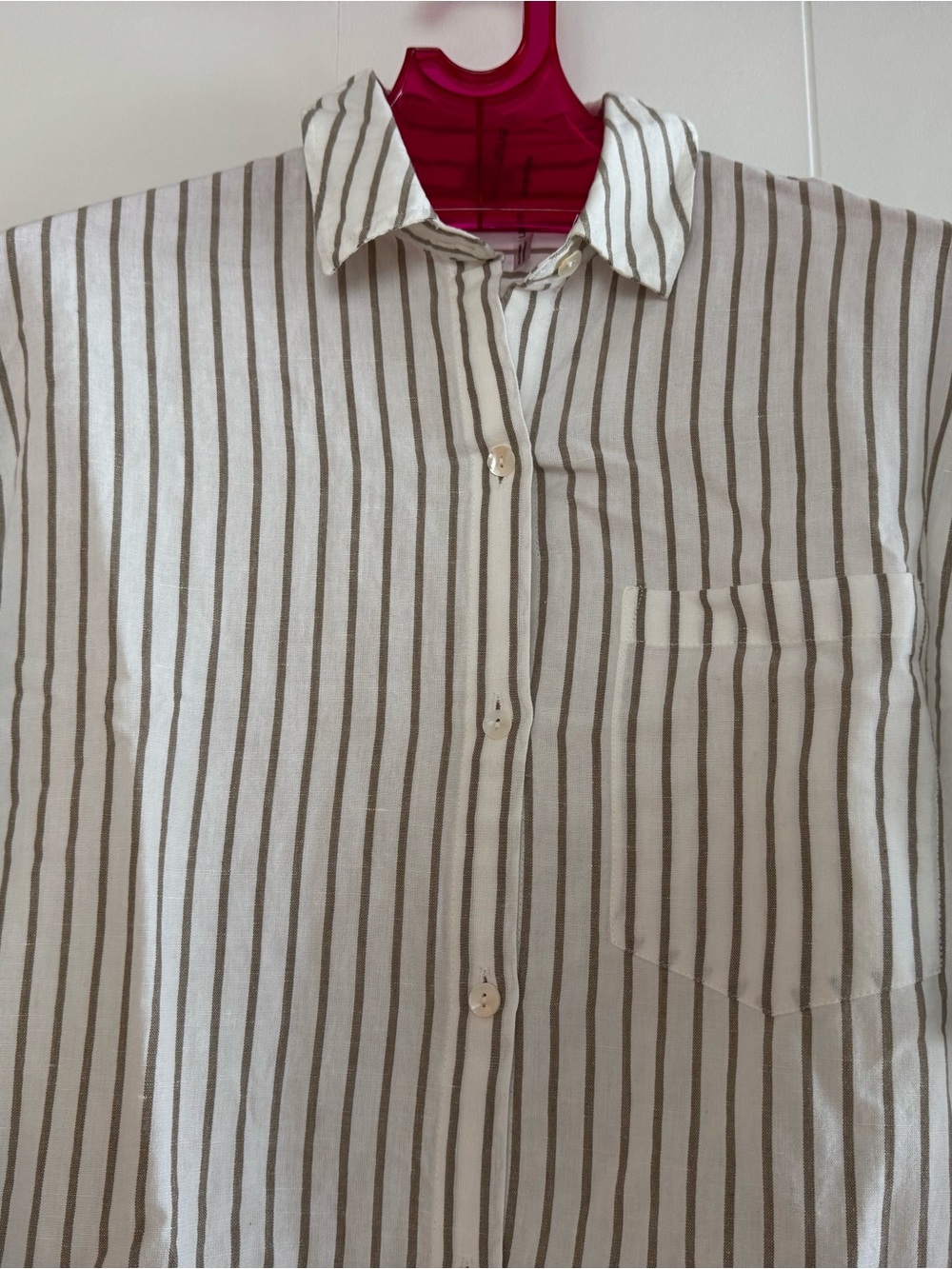 SIMONS Cream Shirt with Brown Vertical Stripes cotton/linen - NEW - Size XS